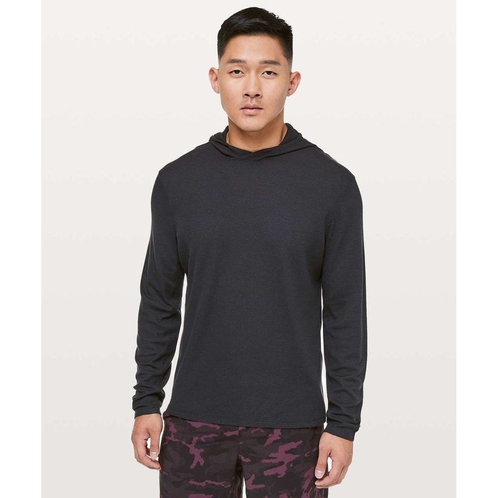Lululemon Shift Stitch Hoodie Mens Medium Black Waffle Knit Pullover AV2960